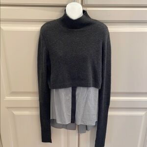 2pc cashmere cropped sweater with striped sleeveless cotton poplin top sz M